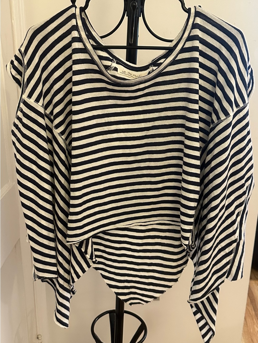 Free People Black and White Striped Short Sleeve Tee Size Extra Small